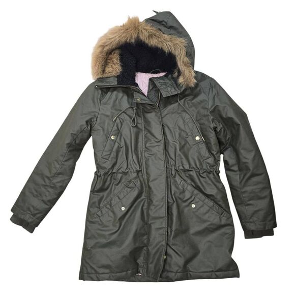 J. Crew Winter Parka Coat Women's Medium Olive Green PrimaLoft Quilted Jacket - Picture 1 of 7